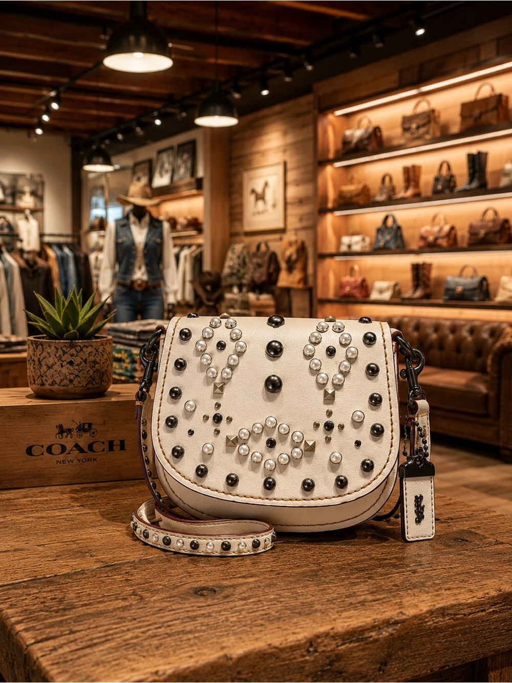 Coach 1941 Western Rivet Saddle Bag, crafted in smooth chalk-white glovetanned